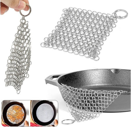 Stainless Steel Chainmail Scrubber – Heavy Duty Cast Iron & Stainless Cleaner